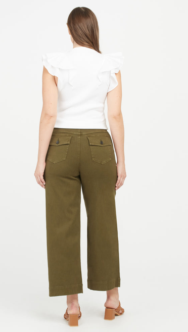 Stretch Twill Cropped Wide Leg Pant Darkened Olive