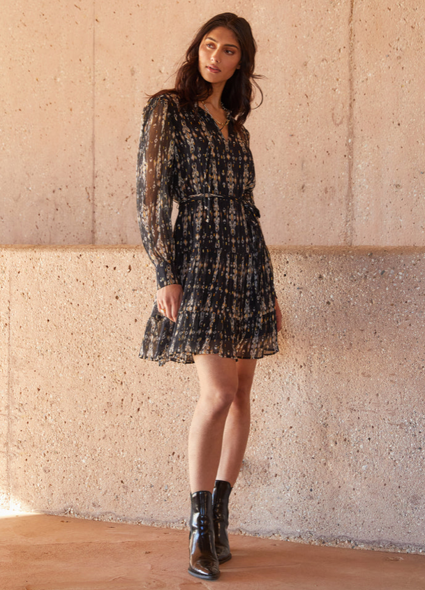 Long Sleeve Tiered Dress Print